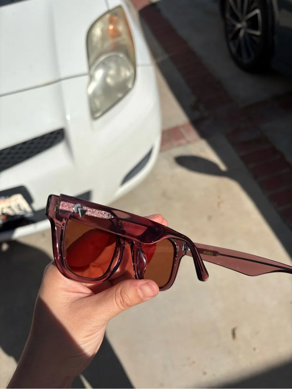 James Sunglasses — Translucent Rose Pink Square Shades